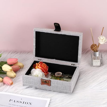 Hipiwe Jewelry Storage Box Treasure Chest Wooden Box with Linen Covered - color: Gray, size: Small