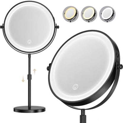 Lighted Makeup Mirror, 1X/20X Double-Sided Magnifying Vanity Mirror - color: Black