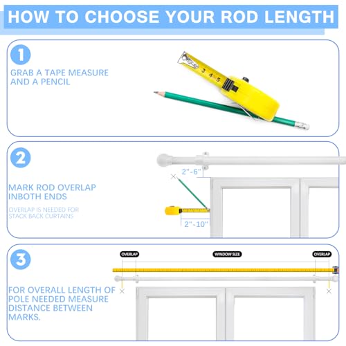 Curtain Rods for Windows 16-48", 6/8 In White Curtain Rod, 2 Pack - color: White, size: 48" - 6/8'' rod - 2 Pack