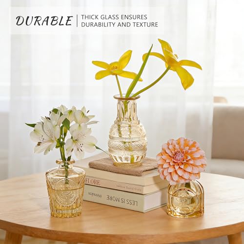 SUPMIND 16Pcs Amber Bud Vases Set, Small Glass Vases Bulk for Centerpieces - color: Goldamber