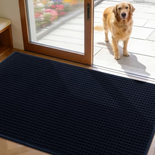 YIHOUSE Indoor Door Mat 35" x 59", Non-Slip Washable Entryway Mat, Dirt Trapper Absorbent Entrance Mat, Low Profile Floor Mat for Front/Back Door, Entryway, Dark Blue - color: Dark Blue, size: 35"x59" (Rectangular)