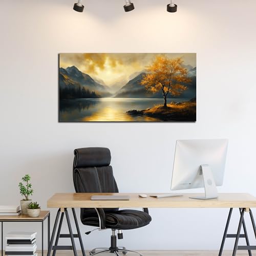 Ouzzlie Scenery Canvas Art Gold Picture for Office - color: Yellow, size: 48"L x 24"W