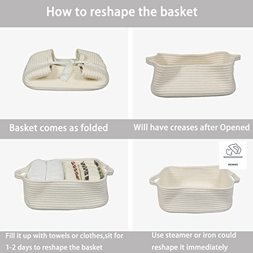 XUANGUO Medium Woven Cotton Rope Storage Basket with Handles, White - color: white