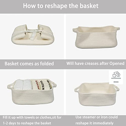 XUANGUO Medium Woven Cotton Rope Storage Basket with Handles, White - color: white