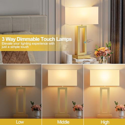 22" Tall Touch Lamps for Nightstand with USB C+A, 3 Way Dimmable Gold Lamp - color: A. White&Gold, size: Large(22in)