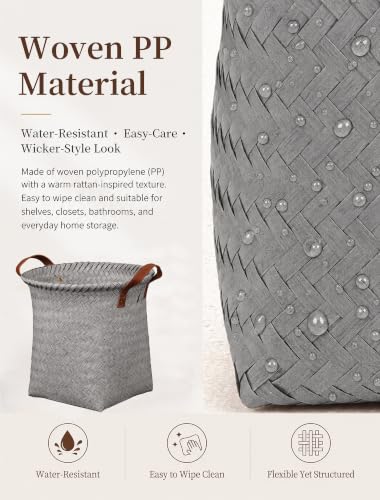 Wicker Storage Baskets, 4 Pack Woven Baskets for Shelves, Grey - color: Round Gray