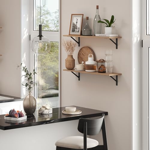 DINZI LVJ Long Wall Shelves, 31.5" Wall Mounted Shelves with Metal Brackets - color: Natural, size: 31.5 Inch