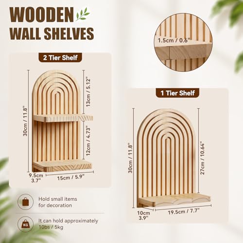 Artilady Boho Shelf Wall Decor, Wood Hanging Shelves for Storage Display - color: Burlywood Ab