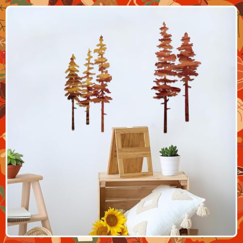 ESTART Metal Autumn Pine Tree Wall Art, Metal Tree Wall Decor - color: Brown