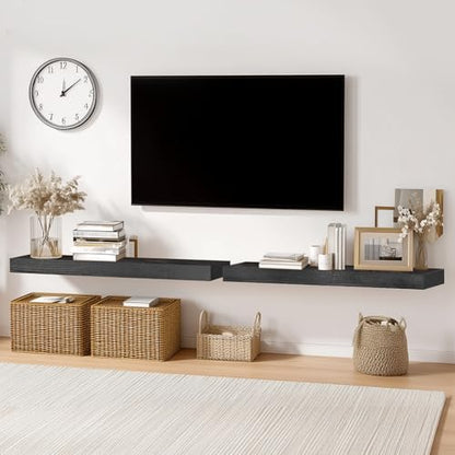 Solid Wood Floating Shelves, 36 Inch Wall Shelves, Set of 2, Black - color: Black, size: 36x8x1.6