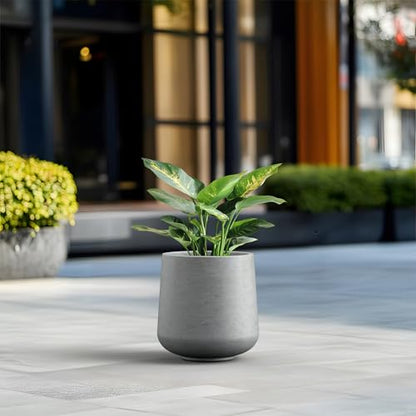 Kante Round Concrete Planter, 13-Inch Dia Barrel-Style Garden Pots with Drainage Hole for Home, Patio and Garden, Flower and Tree Planter (10.2" Opening), Gray - color: Gray, size: 13" D