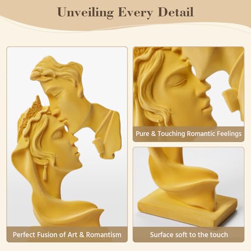 Kissing Couple Statue with Soft Velvet Finish, Yellow - color: Kiss Face-yellow