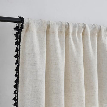 Boho Country Style Curtains, W40 x L96, Black Tassels, 2 Panels - color: Black, size: 40"W x 96"L (Pack of 2)