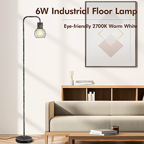 Industrial Floor Lamp, Antique Silver Standing Lamp Modern with 6W LED Bulb, Foot Switch, Metal Tall Lamps for Living Room, Bedroom, Office, Den, Vintage Stand Up Lamp, Minimalist Farmhouse Floor Lamp - style: Antique Silver Industrial Floor Lamp