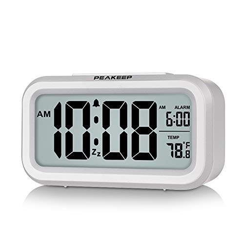 Peakeep Night Light Digital Alarm Clock Battery Operated Indoor Temperature - color: White