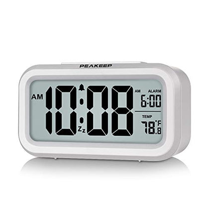Peakeep Night Light Digital Alarm Clock Battery Operated Indoor Temperature - color: White