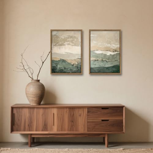 Green Abstract Landscape Wall Art Japanese Textured Mountain Canvas Print - color: Gray Green, size: 16x24 Inches