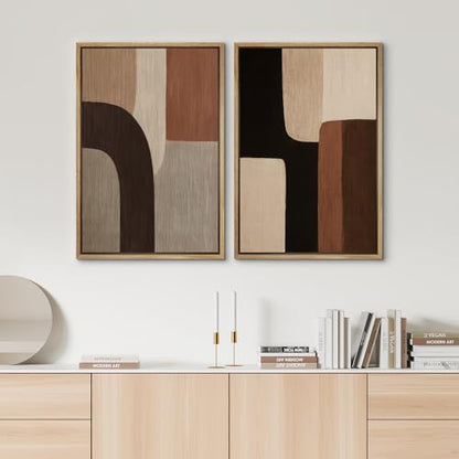 SIGNWIN Framed Canvas Print Wall Art Set Warm Neutral Abstract Geometric Brown Beige Illustrations Modern Art Minimal Boho Relax/Calm for Living Room, Bedroom, Office - 16"x24"x2 NATURAL - color: A16-2603-EDW08, size: 16"x24"x2 Panels Natural