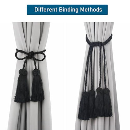 Elegant Tassel Curtain Tiebacks Rope Curtain Tie Backs for Windows Porlau - color: Black