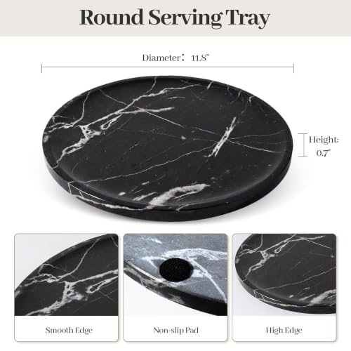Marble Serving Tray, 11.8" Round Vanity Tray for Bathroom Countertop, Black - color: Black