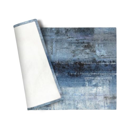 Modern Art Placemats Set of 4 Linen Washable 12x18 inch - color: White Blue