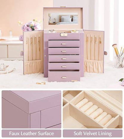 Homde Jewelry Box Large for Women: 6 Layers Organizer with 5 Drawers - color: Gray Purlpe