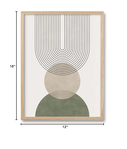 HesenDot 12x16in Boho Sage Green Geometric Natural OAK Wood Framed Wall Art - color: Boho Green Geometric