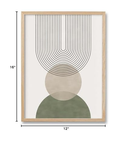 HesenDot 12x16in Boho Sage Green Geometric Natural OAK Wood Framed Wall Art - color: Boho Green Geometric