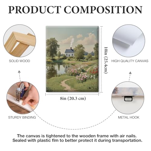 APOHBGV Cottage Garden Canvas Wall Decor, Lake House Floral Landscape Art, Rustic Countryside Path Nature Scenery Suitable for Living Room Bedroom Bathroom Kitchen Home Decoration, 8x10 Inch - color: Home09