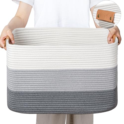 danpinera Blanket Basket, 72L Rectangle Large Basket for Living Room, Baby Room & Laundry, Woven Cotton Rope Toy Bin Baby Nursery Room Storage, 22’’*17’’*11.8’’, Gradient Grey - color: Gradient Grey, size: 72L