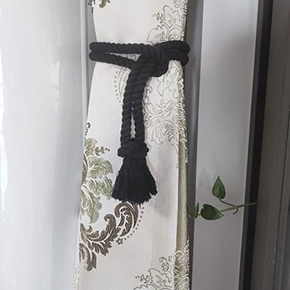 4 Pack Curtain tiebacks Rope, Outdoor Curtain Tiebacks, Natural Cotton Curtain Ties, Village Rural Rustic Farmhouse Curtain Holdbacks Curtain tie Backs Holders for Heavy Duty Drapes, Black - color: Black Rope-l 4 Pack