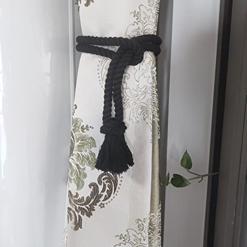 4 Pack Curtain tiebacks Rope, Outdoor Curtain Tiebacks, Natural Cotton Curtain Ties, Village Rural Rustic Farmhouse Curtain Holdbacks Curtain tie Backs Holders for Heavy Duty Drapes, Black - color: Black Rope-l 4 Pack