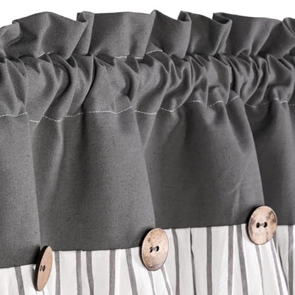DOSLY Ides Farmhouse Button Valance, Grey, 52" W x 18" L - color: Gray & Gray Stripe, size: 52"W x 18"L (Pack of 1)