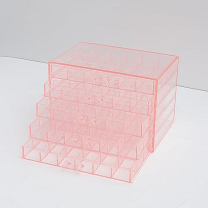 YUFONG Earring Storage Box Organizer 5 Drawers with 120 Small Compartments - color: Clear Pink