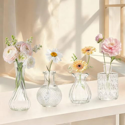 KJHL 4 Pcs Small Glass Bud Vases, Mini Flower Vases for Wedding Centerpiece - size: 4 Pcs