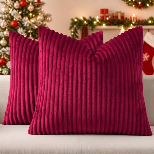 Simmore Fall Soft Burgundy Flannel Throw Pillow Covers 16X16 Set of 2 - color: Burgundy, size: 16" x 16" (Pack of 2)