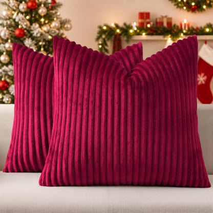 Simmore Fall Soft Burgundy Flannel Throw Pillow Covers 20X20 Set of 2 - color: Burgundy, size: 20" x 20" (Pack of 2)