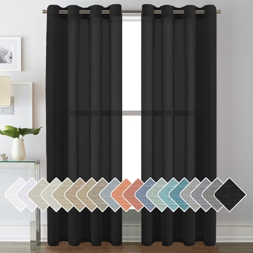 H.VERSAILTEX Black Linen Sheer Curtains 84" 2 Panels Grommet - color: Black, size: 52"W x 84"L (Pack of 2)