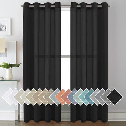 H.VERSAILTEX Black Linen Sheer Curtains 84" 2 Panels Grommet - color: Black, size: 52"W x 84"L (Pack of 2)