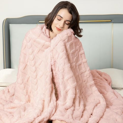 Aganear Fleece Throw Blanket for Bed Couch 90"x90" Pink - color: Pink, size: Queen(90×90in)