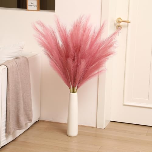 Wertuirk Dark Pink Pampas Grass, 8 Pcs 45 Inch Tall Large Faux Pompous - color: Dark Pink