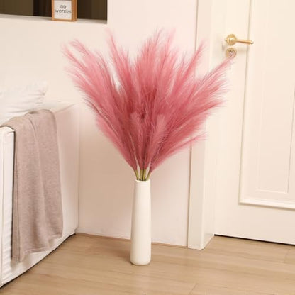 Wertuirk Dark Pink Pampas Grass, 8 Pcs 45 Inch Tall Large Faux Pompous - color: Dark Pink