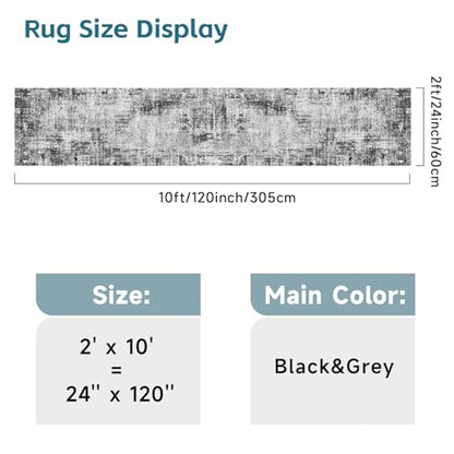 Modern Abstract 2x10ft Runner Rug: Washable Non Slip Kitchen Rugs Black - color: Black, size: 2' x 10' (Runner)