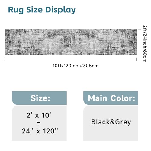 Modern Abstract 2x10ft Runner Rug: Washable Non Slip Kitchen Rugs Black - color: Black, size: 2' x 10' (Runner)
