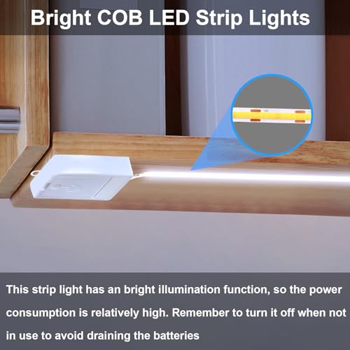 2 Pack 6.6Ft COB LED Strip Lights Battery Powered for Cabinet (Cool White) - color: COB Cool White