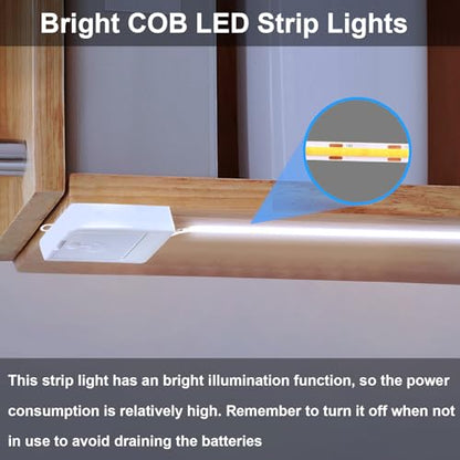 2 Pack 6.6Ft COB LED Strip Lights Battery Powered for Cabinet (Cool White) - color: COB Cool White