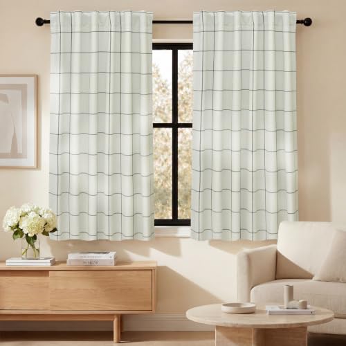 DriftAway 100% Blackout Windowpane Plaid Linen Curtains 45 Inches Black - color: Black, size: 52"W x 45"L (Pack of 2)