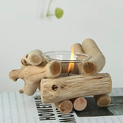 Sziqiqi Wooden Tea Light Candle Holder with Tealight Glass, Set of 2 - size: Pack of 2