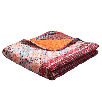 Exclusivo Mezcla Reversible Boho Quilted Throw Blanket, 50"x 60" - color: Bohemian Red and Orange, size: 50 x 60 inch