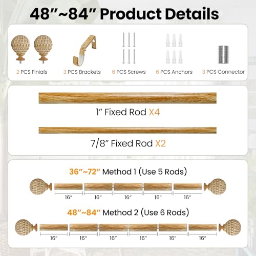 Ycolnaefllr Wood Pinecone Curtain Rod, Farmhouse Heavy Duty, Fits 36-88" - color: Wood, size: 36-88"